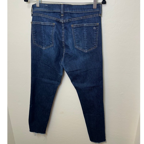 Rag Bone NEW YORK High Rise Ankle Skinny Jeans Dark Wash Size 30 Raw Hem - Picture 8 of 9